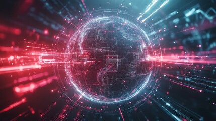 Obraz premium Global network, digital earth, data streams, futuristic technology.