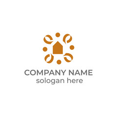 Home with group people icon logo design vector illustration