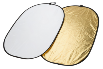 White and gold oval photography reflectors isolated with transparent background