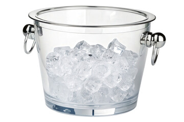 Clear acrylic ice bucket with ice isolated with transparent background
