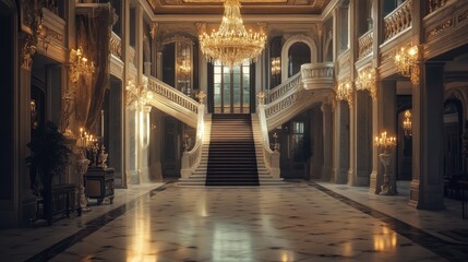 Naklejka premium Grand staircase in a luxurious palace interior.