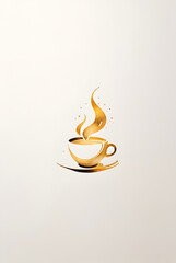 Cup of coffee with gold sparkle on white background. Vector illustration. Generated by AI