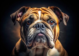 Obraz premium Majestic Bulldog Portrait: Close-Up, Dark Background, Light Rays, Slow Motion