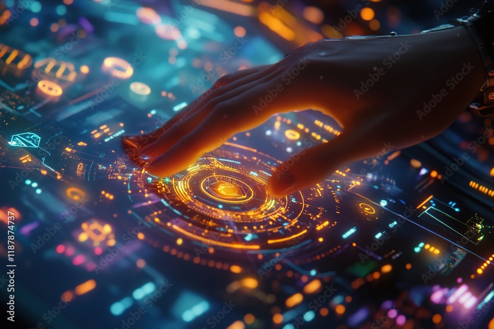 Poster interactive futuristic interface: exploring digital worlds with advanced technology
