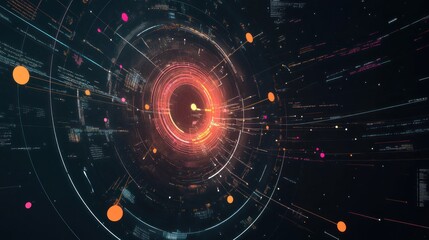 Fototapeta premium Abstract digital data vortex with glowing lines and particles.