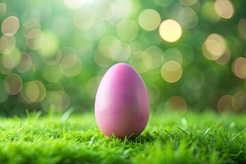 Fototapeta premium Minimalist Pink Easter Egg Green Bokeh Background - Spring Holiday Photography