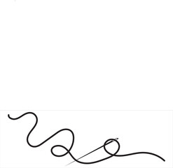 Set of needle with thread vector icons. Black and Red silhouette with sewing needle. Vector. Colorful Thread.