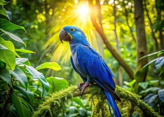 Obraz premium Mystical Rainforest Parrot: Blue Macaw in Lush Amazon Jungle - Wildlife Photography