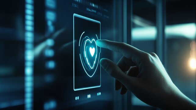 Doctor pushing button heart pulse E-Learning healthcare network on internet panel medicine