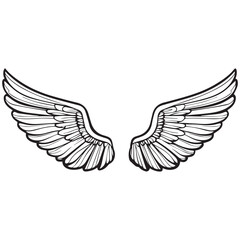Elegant Angel Wings Clipart: Black and White Outline Design with Memorial and Spiritual Symbolism.