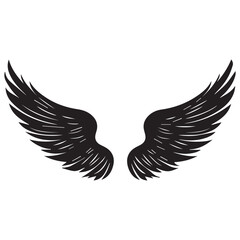 Fototapeta premium Elegant Angel Wings Clipart: Black and White Outline Design with Memorial and Spiritual Symbolism.