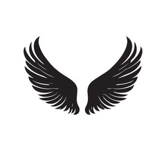 Naklejka premium Elegant Angel Wings Clipart: Black and White Outline Design with Memorial and Spiritual Symbolism.
