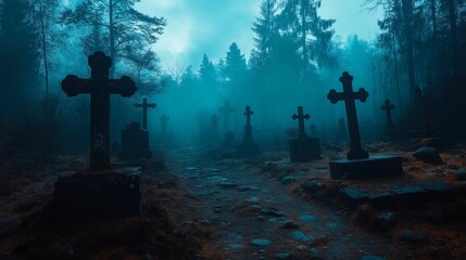 The Forest of Fear: Spooky Graveyard Under a Halloween Moon