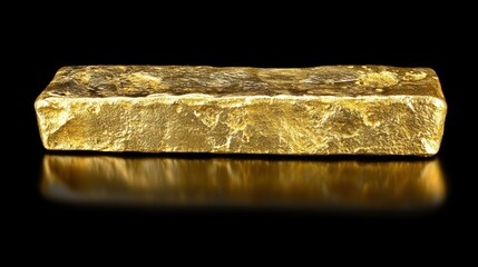 A Gleaming Gold Bar: Raw Gold Ingot on Black Background