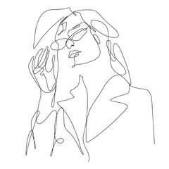 Vector line art portrait girl face with flower. Continuous line, drawing of faces wonen, fashion concept, woman beauty minimalist. Illustration for phone case, t-shirt, slogan design print