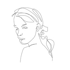 Vector line art portrait girl face with flower. Continuous line, drawing of faces wonen, fashion concept, woman beauty minimalist. Illustration for phone case, t-shirt, slogan design print