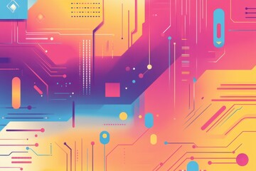 Vibrant Abstract Tech Background with Geometric Shapes and Colorful Gradient for Modern Digital Designs
