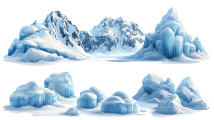 collection set of snowcaps isolated on white background