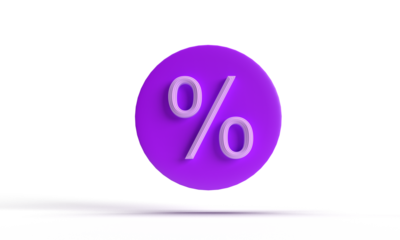 Percent circle round violet purple object icon symbol sign decoration tax day financial deadline 15 april 2025 year reminder accounting us tax day income financial calendar law debt economy tax form 