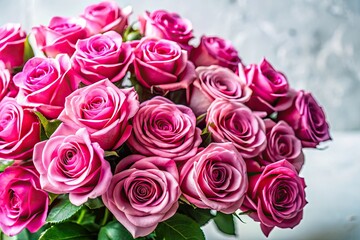 Obraz premium Delicate pink roses, a vibrant bouquet, sharply contrasted against a pure white backdrop.