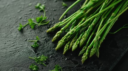 Fresh Green Asparagus on Dark Background