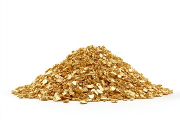 mound of gold close up isolated on white background