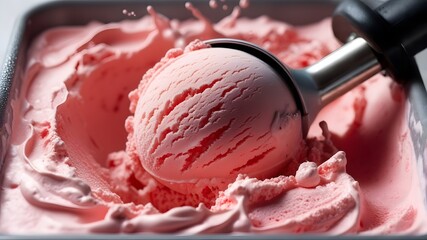 Strawberry Ice Cream Scoop: Refreshing Pink Dessert in Container for Food Photography