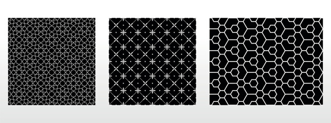 Geometric set of seamless black and white patterns. Simple vector graphics.