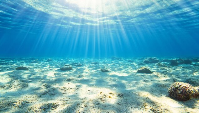 Underwater ocean sun rays sandy seabed - Powered by Adobe