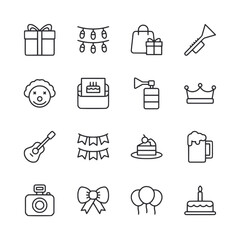 A set of black and white icons for a birthday party