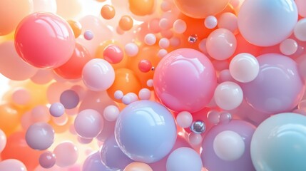Vibrant Coral, Orange, and Turquoise Balloons Soaring in the Sky. Contemporary Birthday Wallpaper.