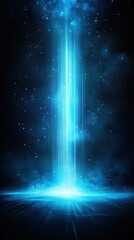 glowing blue light beam shines in dark cosmic space