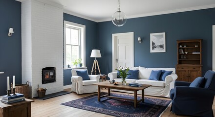 Fototapeta premium Interior design for a house in bluish theme
