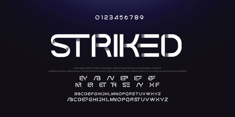 Design Modern abstract digital alphabet font. Minimal technology typography, Creative urban sport fashion futuristic font and with numbers. vector illustration.