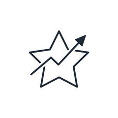 Star with an arrow pointing up .Rating increase.Improve now. Vector linear icon illustration isolated on white background.