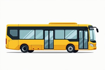 Detailed side view illustration of a modern yellow city bus with a sleek and minimalist design. Perfect for transportation services, public transit promotions, and urban mobility projects.