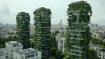 Obraz premium Parisian Green Towers Eco-friendly high-rise apartments with city backdrop