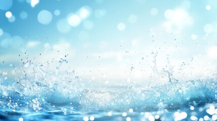 Bokeh light splashing wave with blue sky in the background