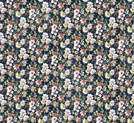 seamless watercolor flower pattern on blue background