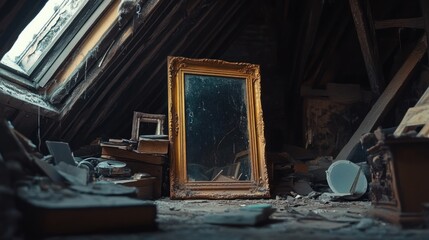 Forgotten Memories: A Dusty Attic Mirror