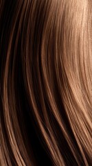Fototapeta premium Beautiful model girl with Brown hair strand,silky healthy chestnut wavy hair strand,hair wavy ribbon, with smooth,Keratin straightening,Treatment,straight long hair,procedures,Smooth hairstyle.