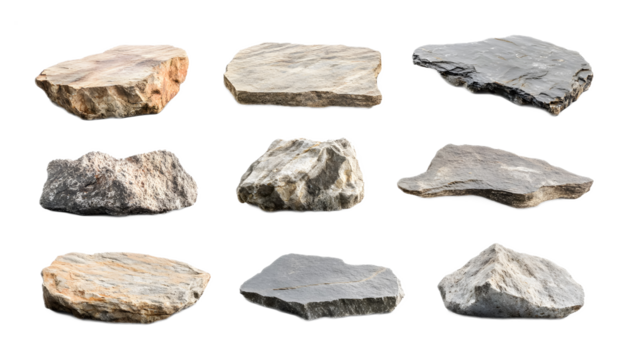 collection of flat rocks stone podium for isolated on white background 