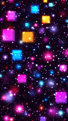 Colorful cubes in starry galaxy background