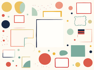 Colorful squiggle flowers frame pattern white background