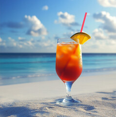 waiting time wisely with a tropical drink on a sand beach