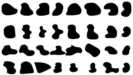 Blob shape organic set. Random black cube drops shapes. Liquid silhouette drop in modern style. Pebble, inkblot, drops and stone silhouettes transparent background. vector illustration
