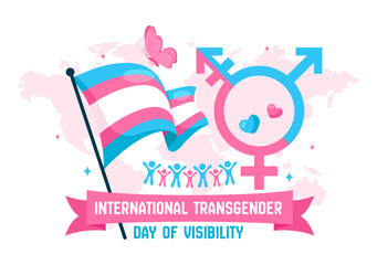 International Transgender Day of Visibility Vector Illustration on March 31, featuring Transgender Pride Flags and Symbols in a Celebratory Background