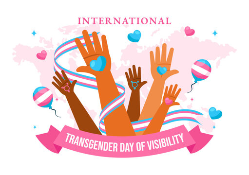 International Transgender Day of Visibility Vector Illustration on March 31, featuring Transgender Pride Flags and Symbols in a Celebratory Background