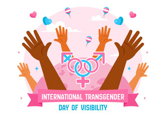 International Transgender Day of Visibility Vector Illustration on March 31, featuring Transgender Pride Flags and Symbols in a Celebratory Background