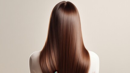 Fototapeta premium Beautiful model girl with Brown hair strand,silky healthy chestnut wavy hair strand,hair wavy ribbon, with smooth,Keratin straightening,Treatment,straight long hair,procedures,Smooth hairstyle.